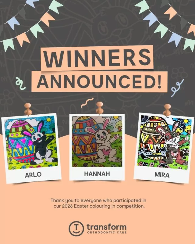 ð°Easter Colouring Competition Winners! ð¨We’re so excited to announce the winners of our Easter Colouring-In Competition ðA huge thank you to everyone who took part. We were very impressed with the creativity, colour, and effort in every single entry. It’s clear a lot of time and imagination went into these artworks, and choosing our winners was no easy task!
The TOC team have carefully reviewed the submissions and decided on the following winners:ð Arlo
ð Hannah
ð MiraCongratulations! We’ll be in touch with you following the next business day regarding your prizes. We’re also proud to share that we’ll be making a donation to each winner’s chosen charity.And to everyone who entered, thank you again for being part of the fun! Keep an eye on our socials for more competitions and events coming soon ✨Plus, all  entries are entitled to a FREE orthodontic consultation for new patients! So be sure to call us on 133 862 during our open hours or book online to secure your free consult.#TransformSmiles #EasterFun #CommunityCare #Giveback