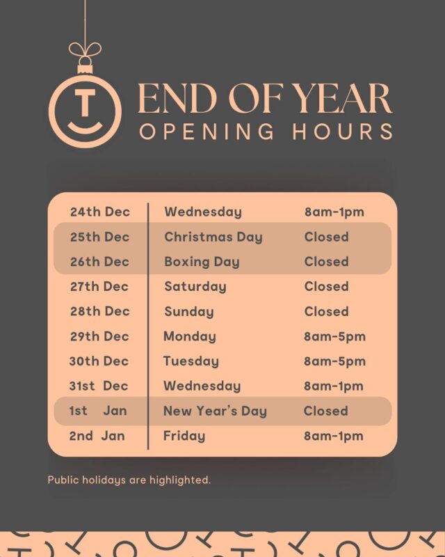 Please note that our clinics will be closed on public holidays. During the holiday season, our office will remain open with reduced staffing. Please see the image for details.We appreciate your understanding and flexibility during this time. Wishing you a joyful and relaxing festive season ð Happy holidays!For enquires, visit our contact page on our website:
https://transformorthocare.com.au/contact-us/Locations
ð St Peters
ð West Lakes
ð Modbury#TransformOrthodonticCare #AdelaideOrthondontist #OpeningHoursUpdate